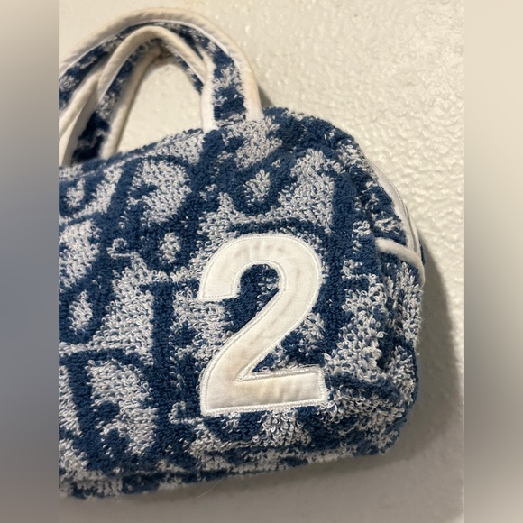 DIOR VTG Y2K Trotter No. 2 Bag Handbag Cotton Blue White Galliano Vintage Rare - Picture 8 of 14